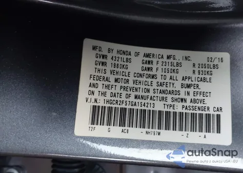 2016 Honda Accord Sport from USA, damaged, VIN 1HGCR2F57GA154213
